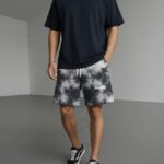 SNAYKE Tie-Dye Casual Shorts for Men – Relaxed Fit Streetwear Summer Shorts (Black Grey)