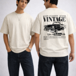 SNAYKE Off-White Oversized T-Shirt | Vintage Car Graphic Back Print | Classic Streetwear Statement