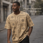 SNAYKE Beige Printed Oversized T-Shirt for Men – Ornamental Pattern Premium Streetwear Tee