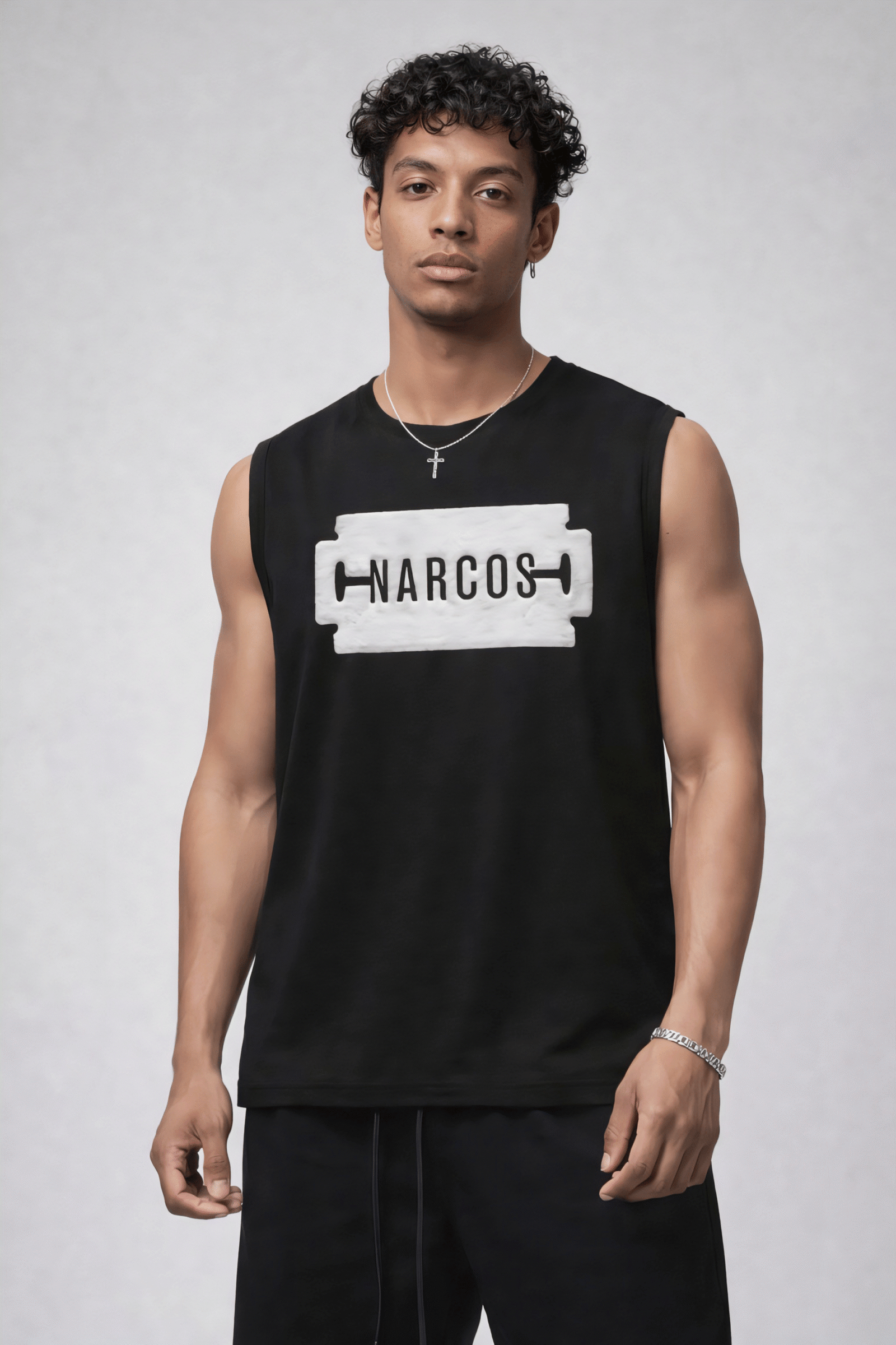 IMG_20260409_234442 SNAYKE Black Sleeveless Graphic T-Shirt for Men – Gym Tank Streetwear Tee