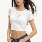 SNAYKE White Crop Top for Women – Slim Fit Minimal Graphic Casual Top