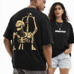 SNAYKE Skeleton Graphic Oversized T-Shirt for Men – Back Print Streetwear Tee (Black)