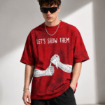 SNAYKE Red Oversized Graphic T-Shirt for Men – Motivational Streetwear Baggy Tee