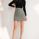 SNAYKE Grey Check Mini Skirt for Women – High Waist Slim Fit Preppy A-Line Skirt