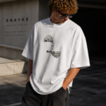 SNAYKE White Graphic Oversized T-Shirt for Men – Minimal Music Art Streetwear Tee